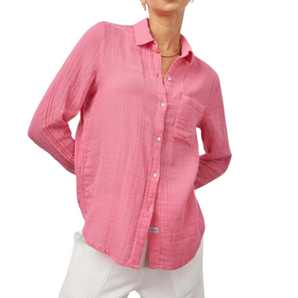 Rails Ellis Cotton Gauze Button-Front Shirt in Malibu Pink XS